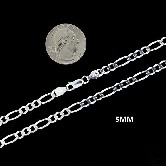 Real 925 SOLID Sterling Silver 5mm Figaro Link Chain Necklace 22" inch - Picture 2 of 6